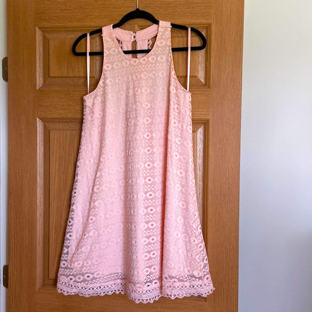 Francesca’s light pink lace dress